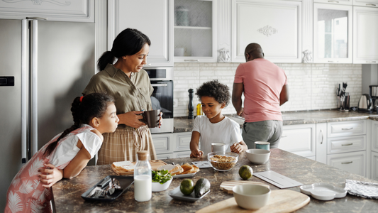 Family standing in front of the home with text: "Life Insurance Can Pay Off Your Mortgage – Bundle & Save with Farmers Insurance."